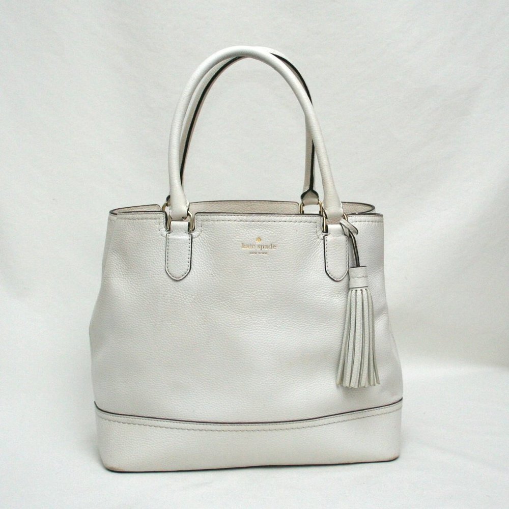 kate spade White Leather Tote Satchel with Tassel